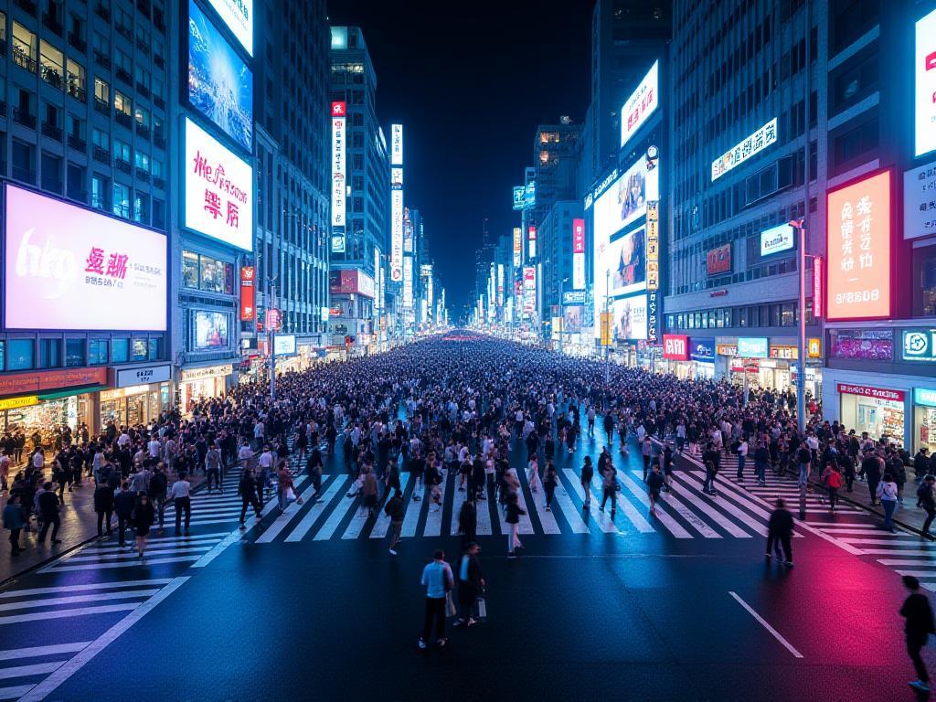 夜の渋谷スクランブル交差点